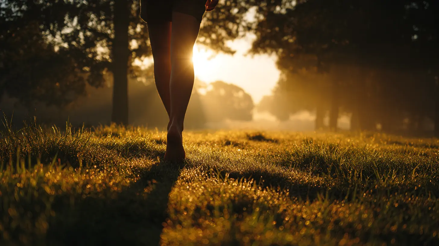 Mensch Barfuss Auf Wiese Sonnenuntergang Mensch Barfuss Auf Wiese Sonnenuntergang